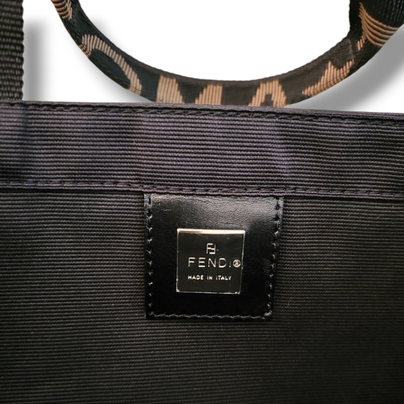 FENDI Roma Star Logo Black & Brown Canvas Tote Bag - Picture 4 of 14